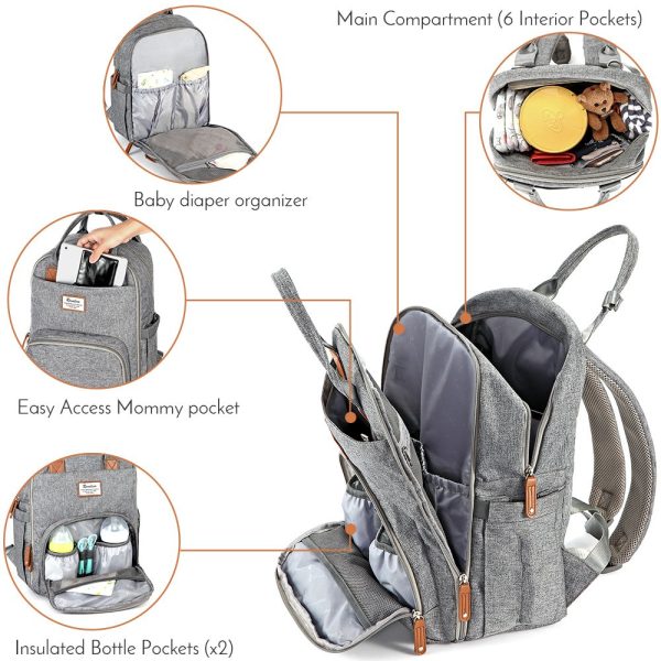 RUVALINO Diaper Bag Backpack Multifunction Travel Back Pack Maternity Baby Changing Bags Large Capacity Waterproof and Stylish Black Gray RUVALINO